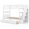 White Twin Over Twin Bunk Bed with Storage Stairs, Drawers and Guardrails